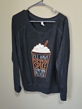 Women's Black Pumpkin Spice Graphic Wideneck Sweater